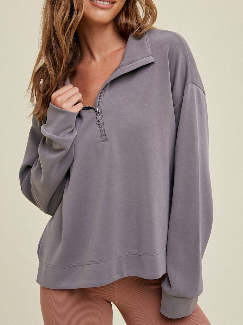 Scuba Half Zip Pullover with Side Slits – Simply Blessed Boutique