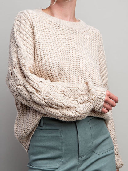Cream Crochet Knit Sweater