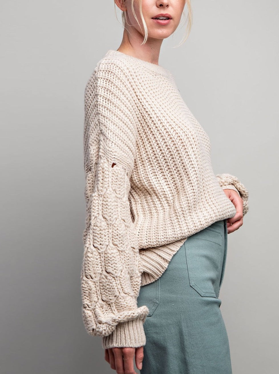 Cream Crochet Knit Sweater