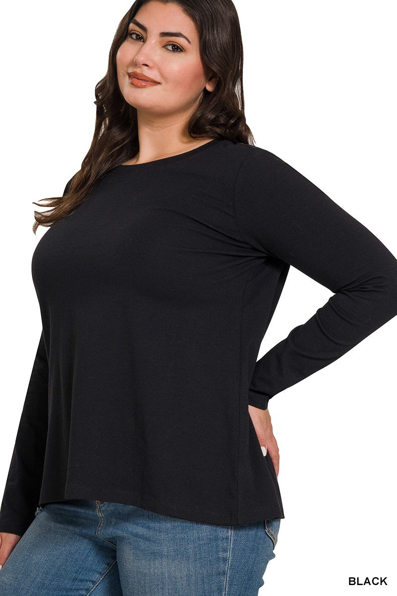 Plus Size Basic Long Sleeve T-Shirt - Black