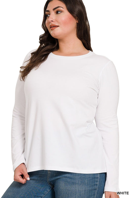 Plus Size Basic Long Sleeve T-Shirt - White