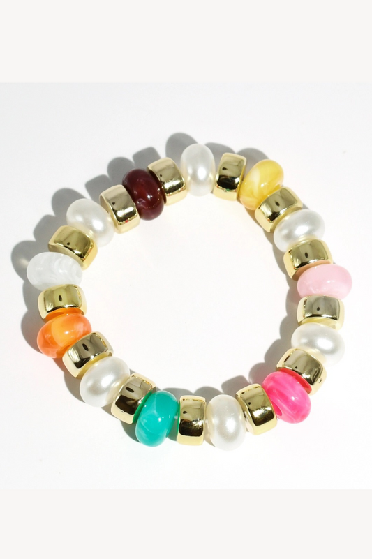 Multicolored beaded bracelet on a white background