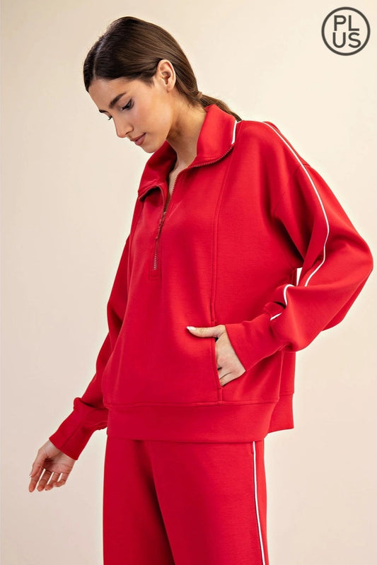 Plus Modal Poly Piping Quarter Zip Pullover
