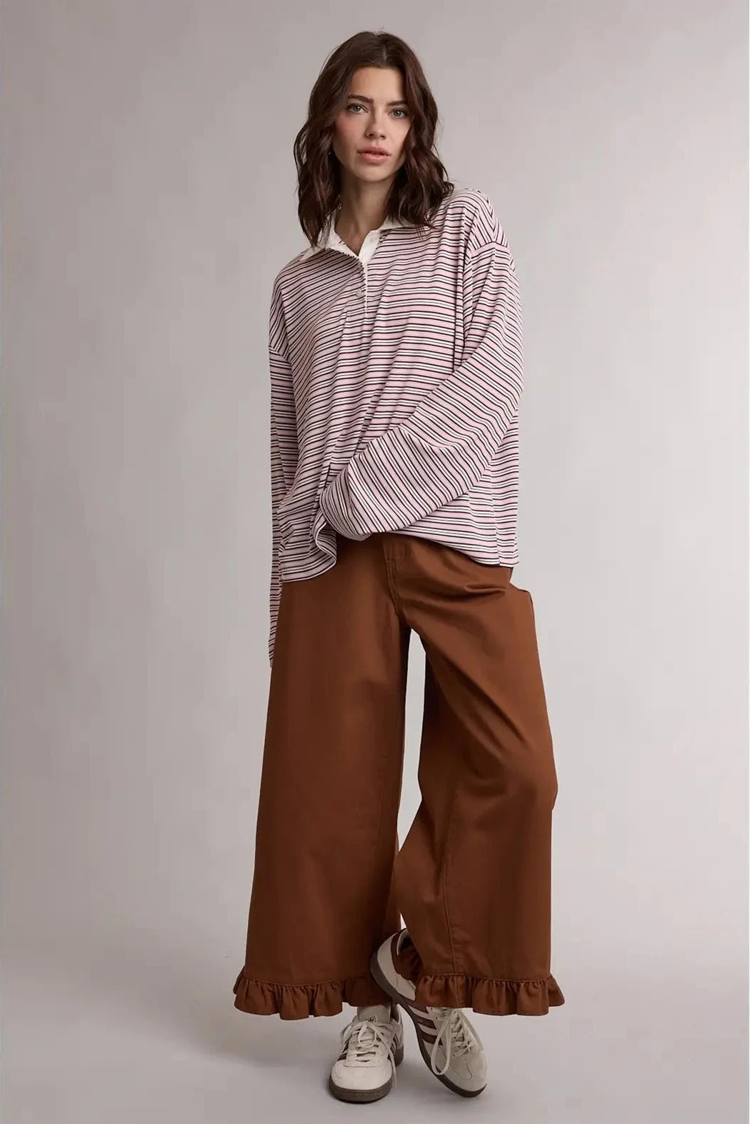 Ruffled Hem Wide Leg Pants