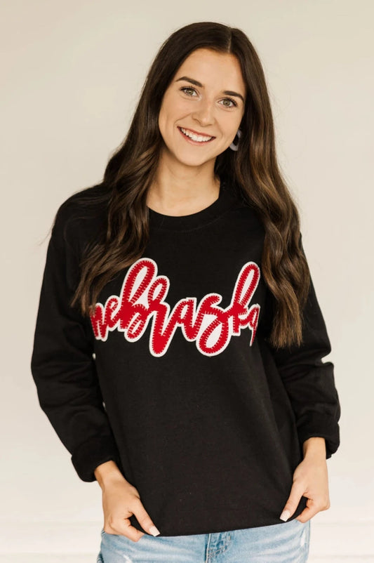 Cursive Nebraska - Black Crewneck