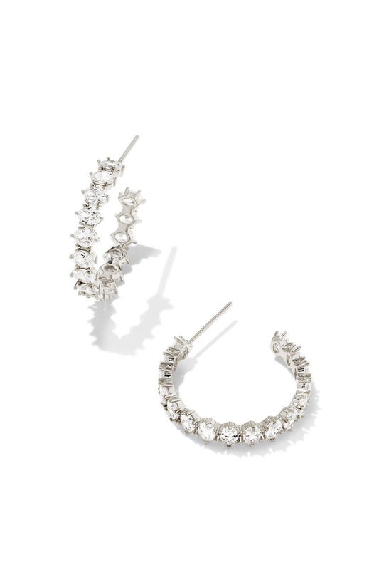 Kendra Scott Cailin Crystal Hoop Earrings - Rhodium Metal with White CZ