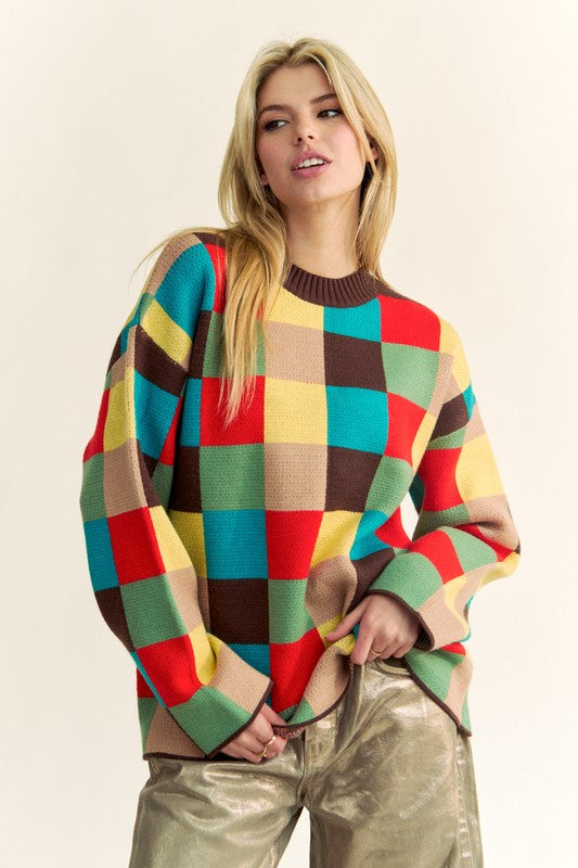 Color Block Checkered Sweater