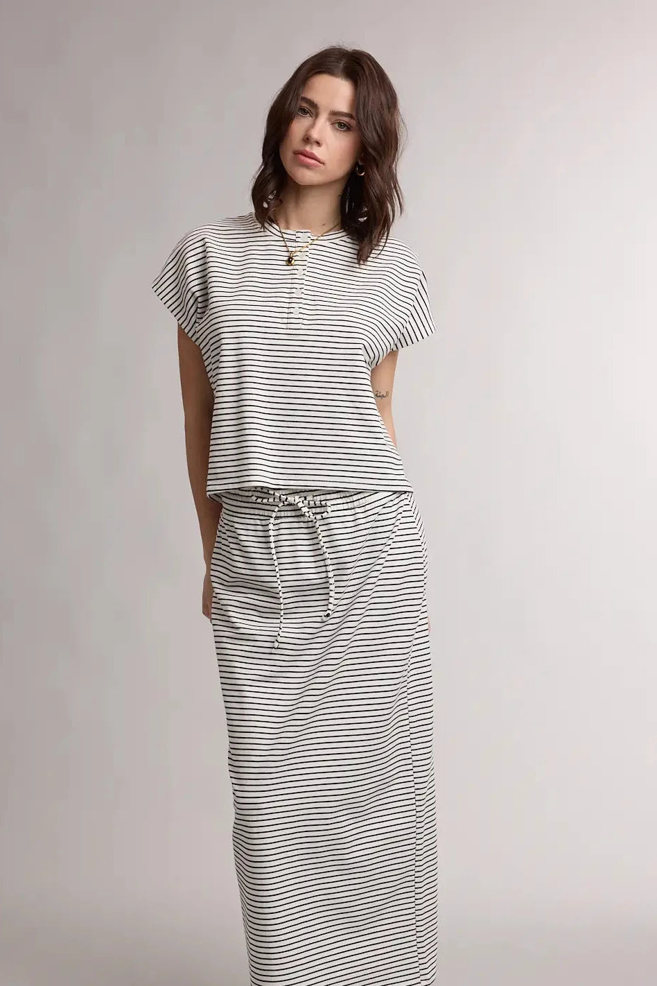 Striped Knit Top and Skirt Set