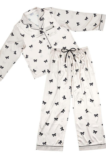 Long Sleeve PJ Set - Ivory/Black Bow