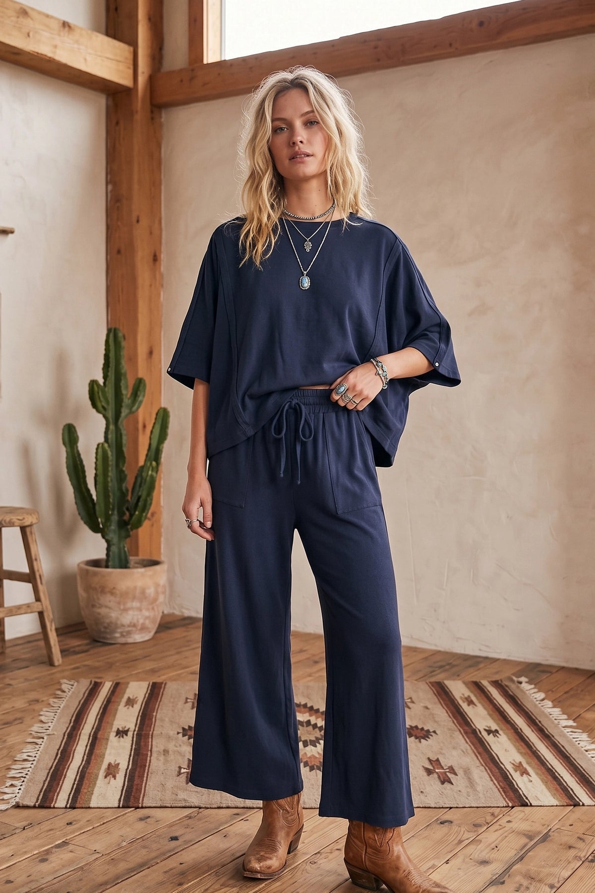 Stretch Boxy Top & Wide Leg Pant