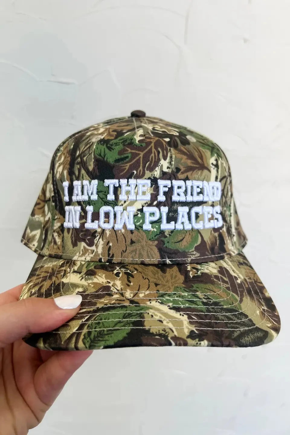 Camo Trucker Hat embroidered white words