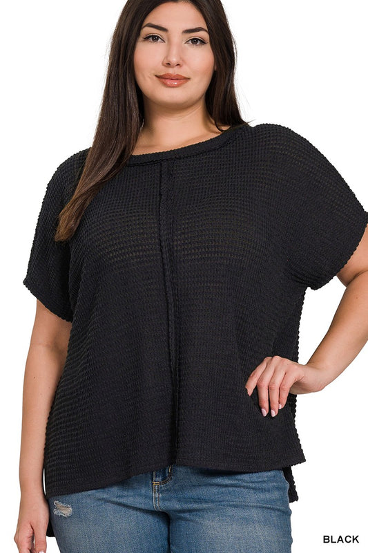 Plus Size Jacquard Sweater Shirt - Black