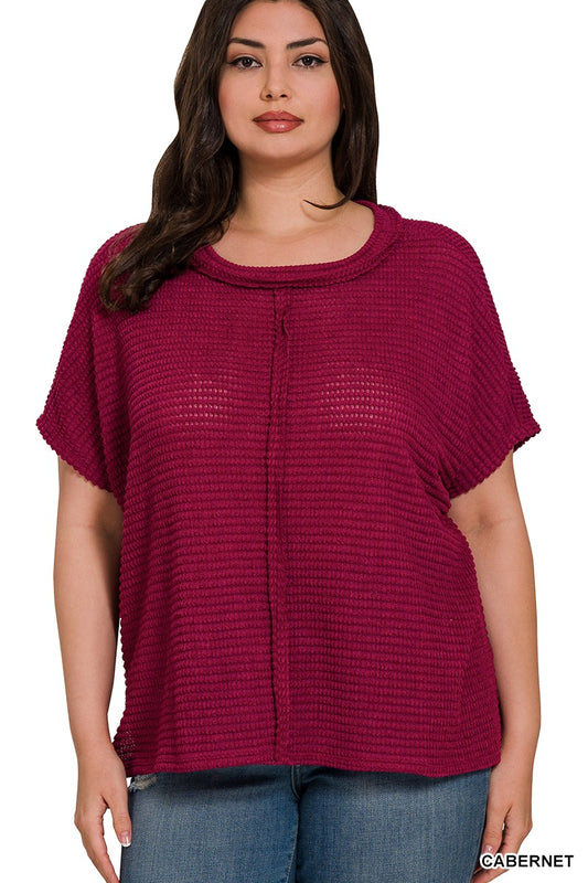 Plus Size Jacquard Sweater Shirt - Cabernet