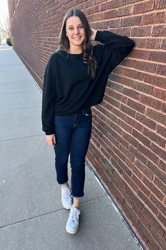 Black Scuba Cropped Crewneck