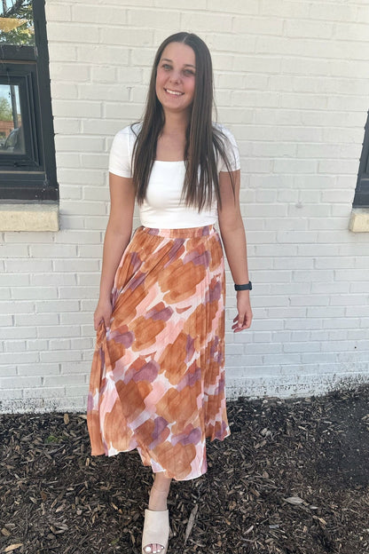 Watercolor Pleated Maxi Skirt