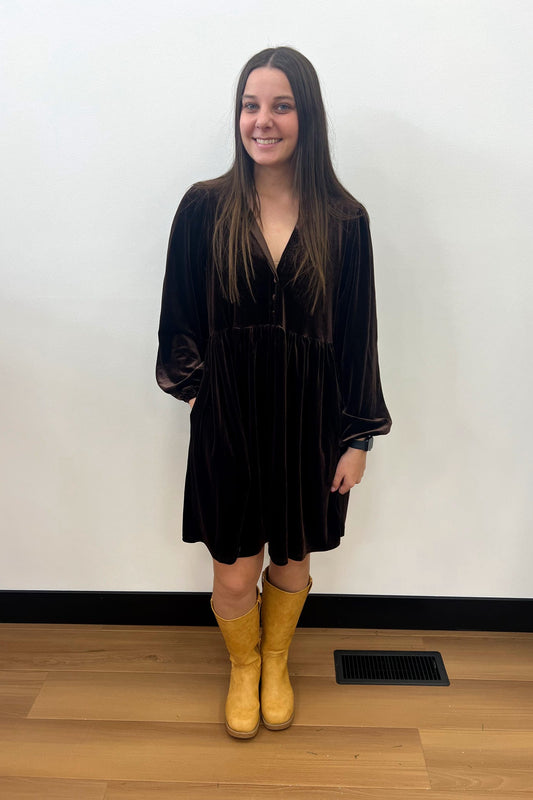 Elegant Baby Doll Dress - Brown