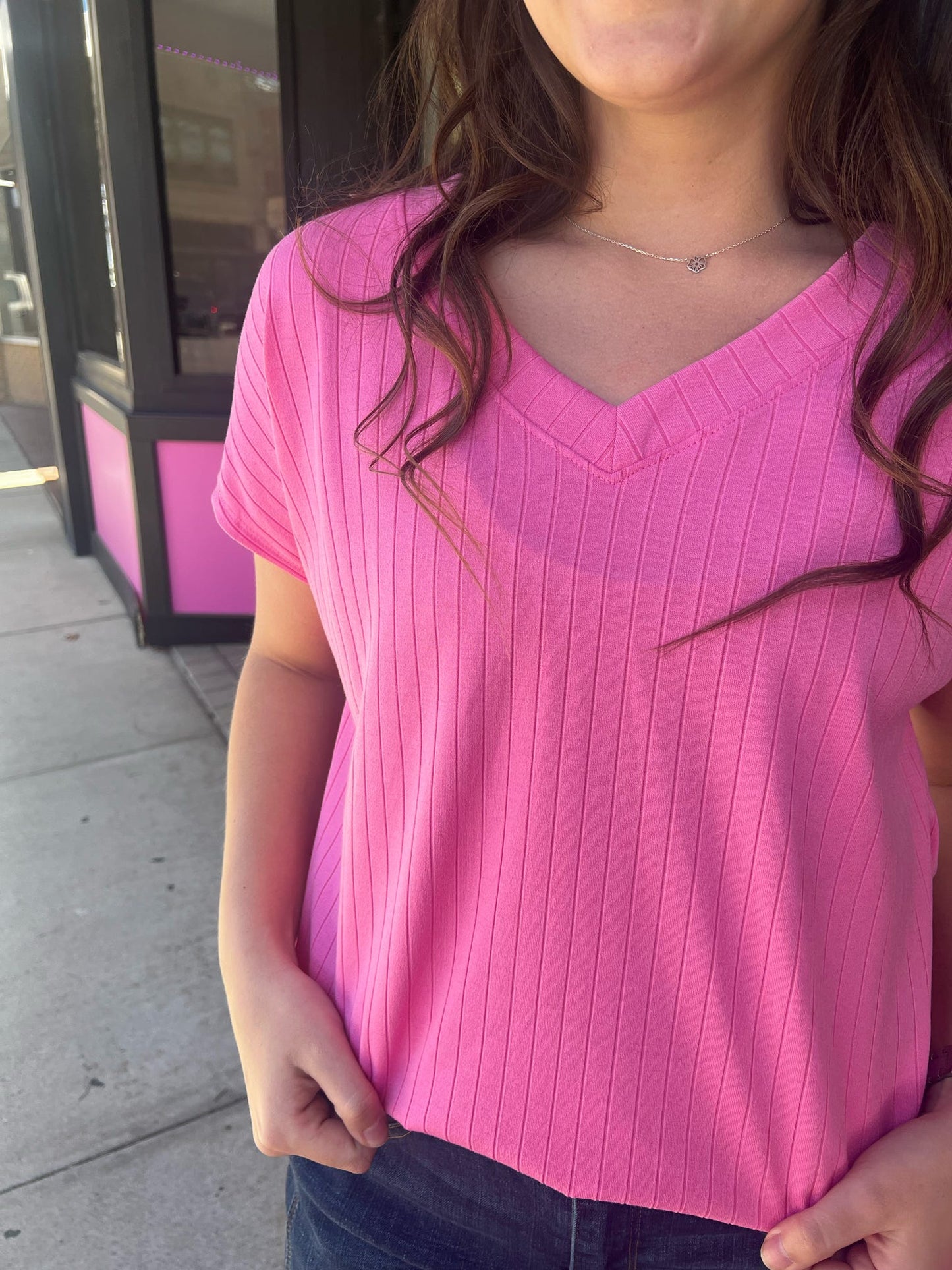 Casual Ribbed V-Neck Top - Multiple Colors