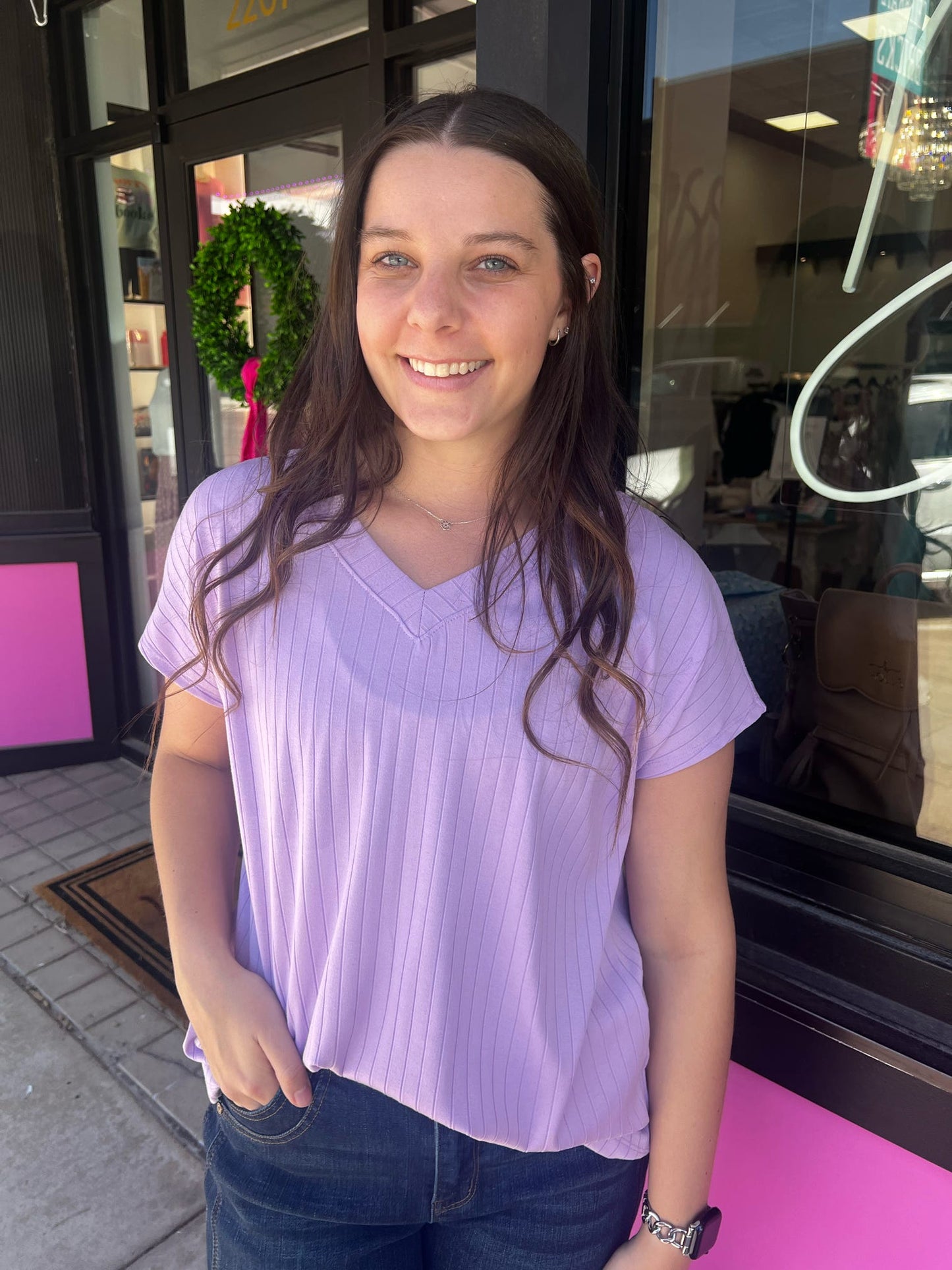 Casual Ribbed V-Neck Top - Multiple Colors