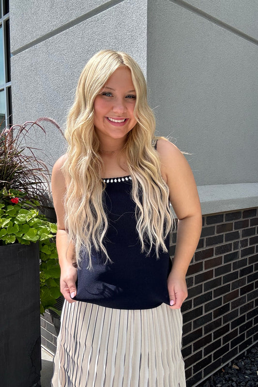 Isla Crochet Tank Top - Navy