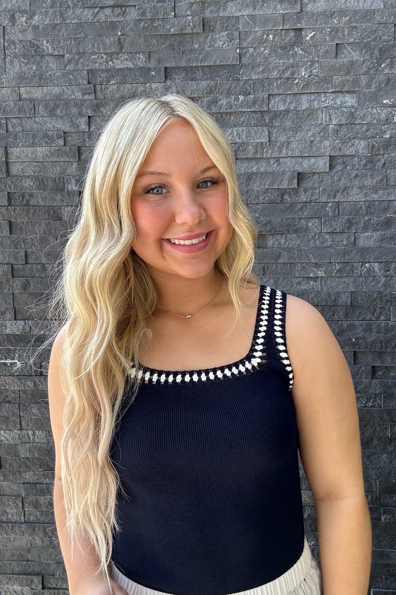 Isla Crochet Tank Top - Navy