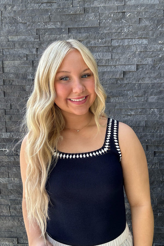 Isla Crochet Tank Top - Navy