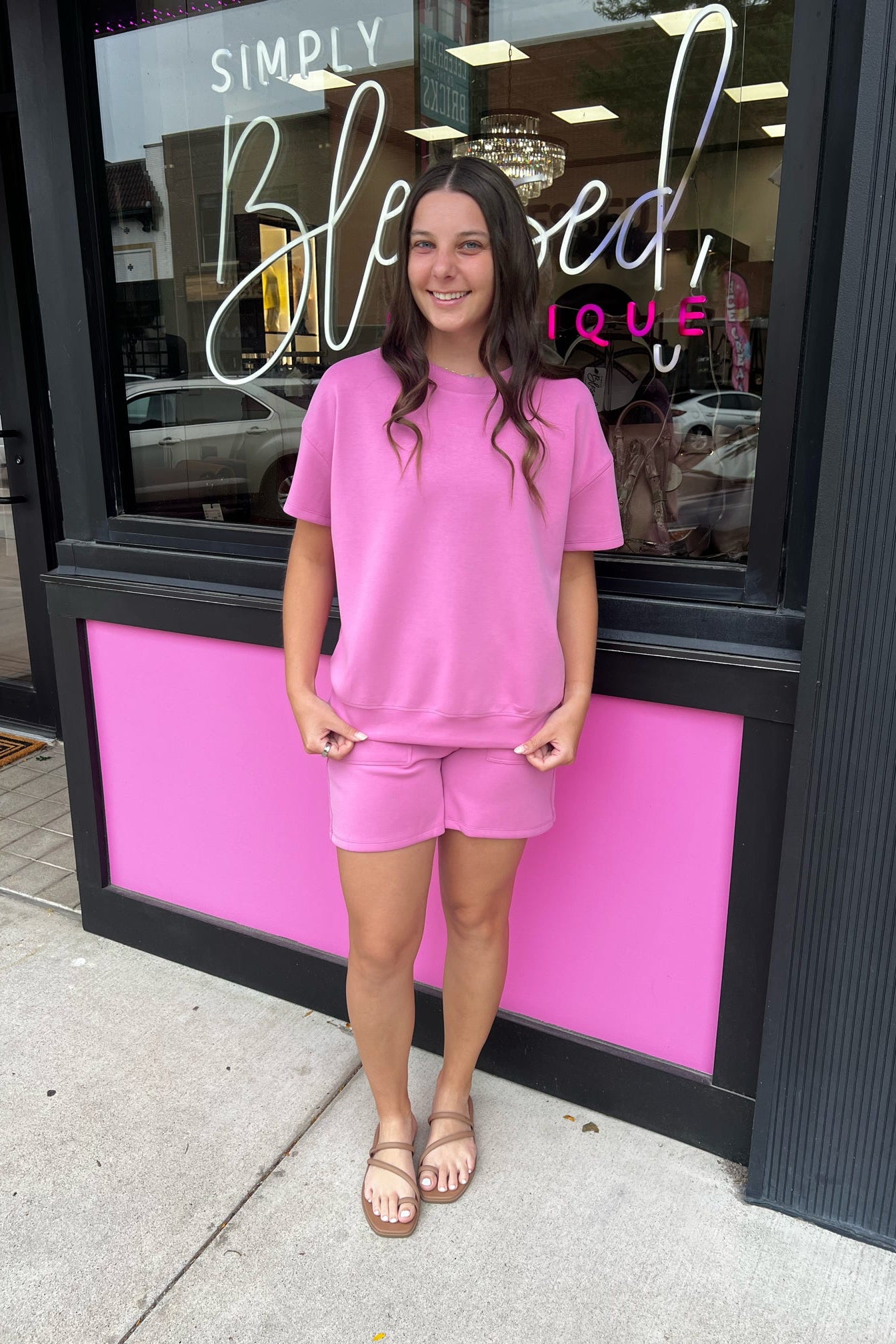 Sofie Modal Short Sleeve Crew Top - Pink