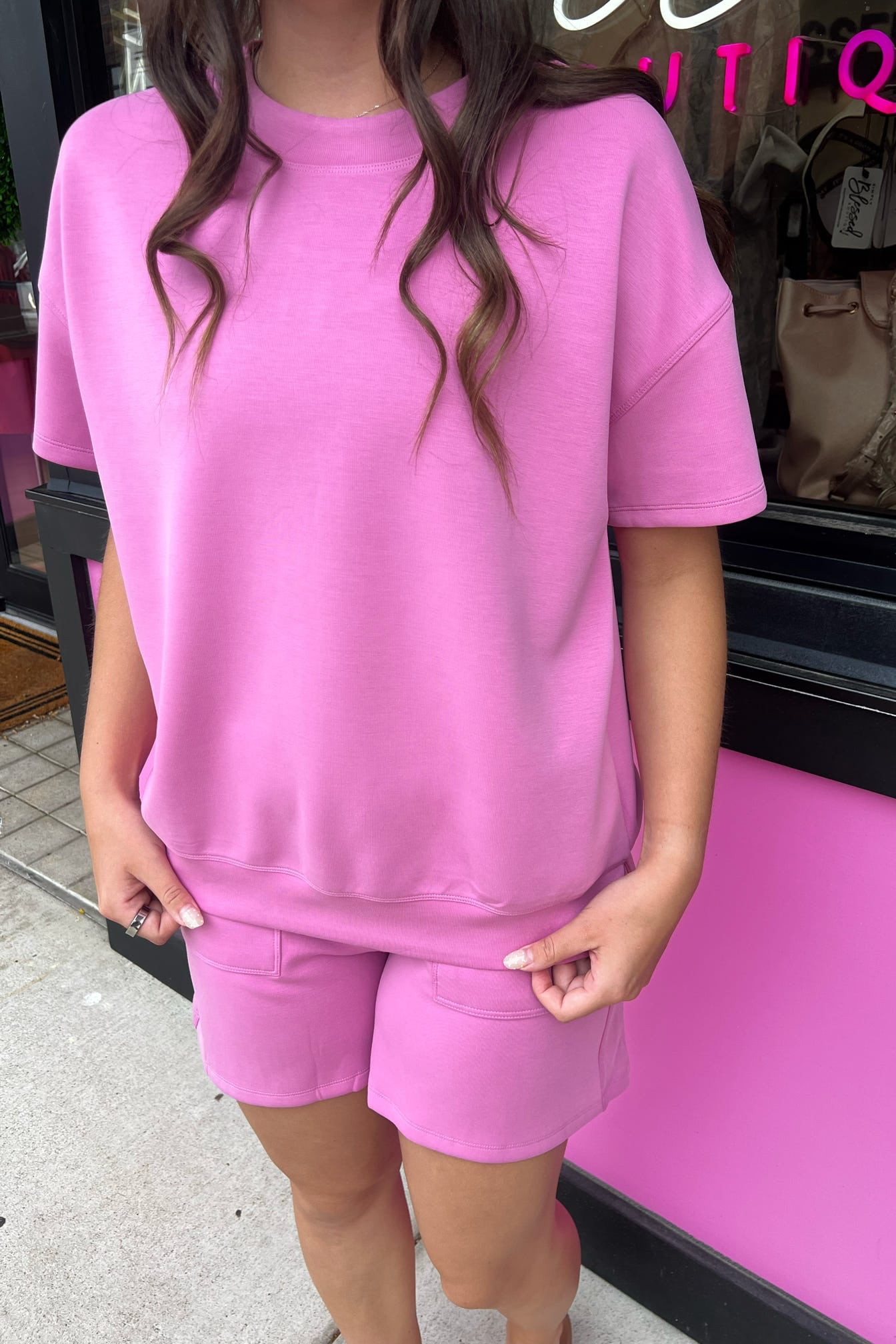 Pink scuba top with shorts