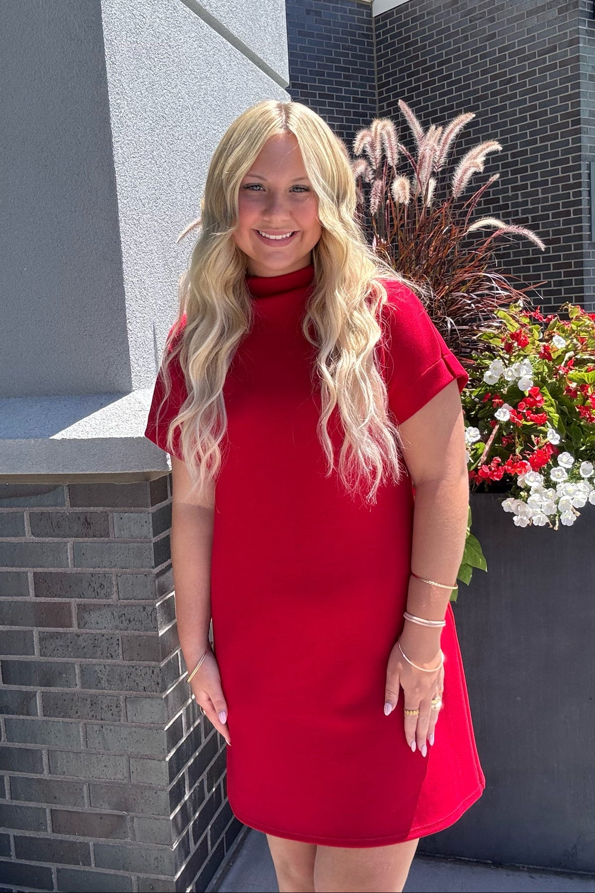 Red Mockneck Scuba Dress