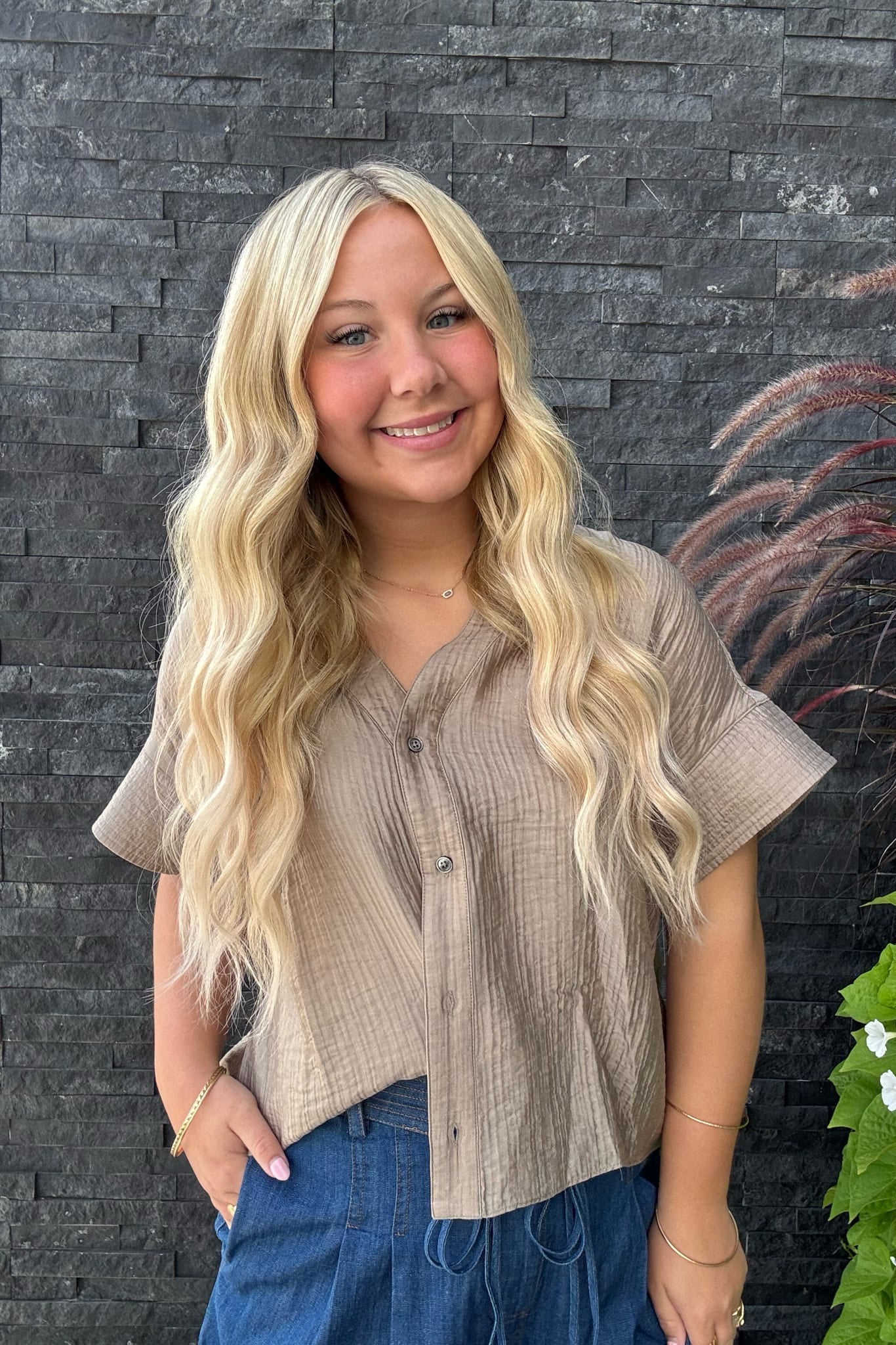 Oversized Textured Collared Shirt