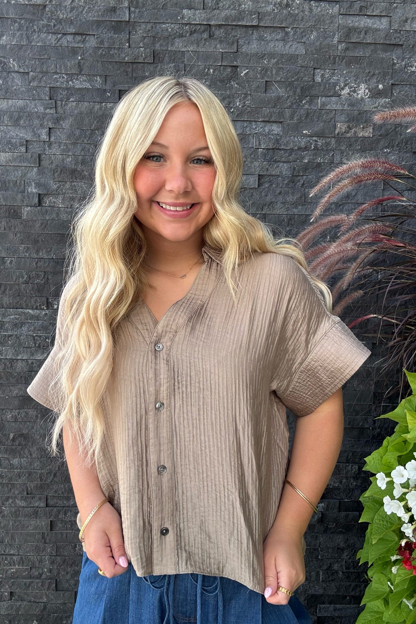 Oversized Textured Collared Shirt