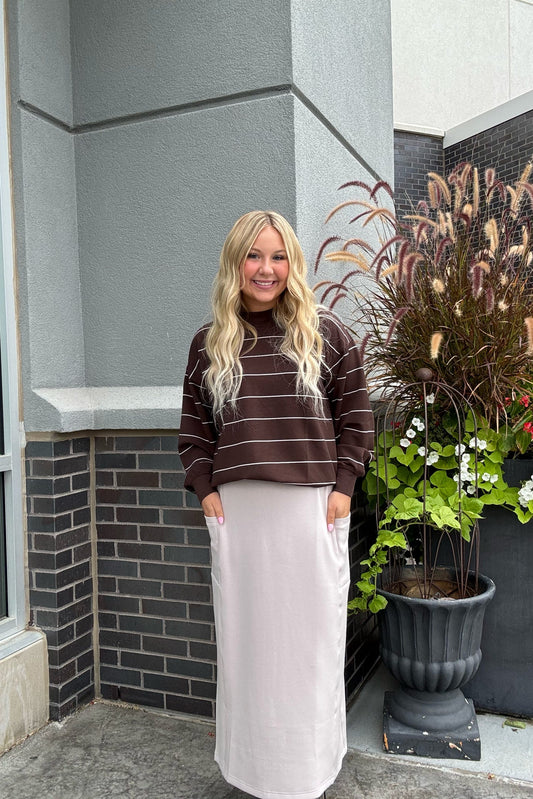 Striped Long Sleeve Top- Espresso/Cream