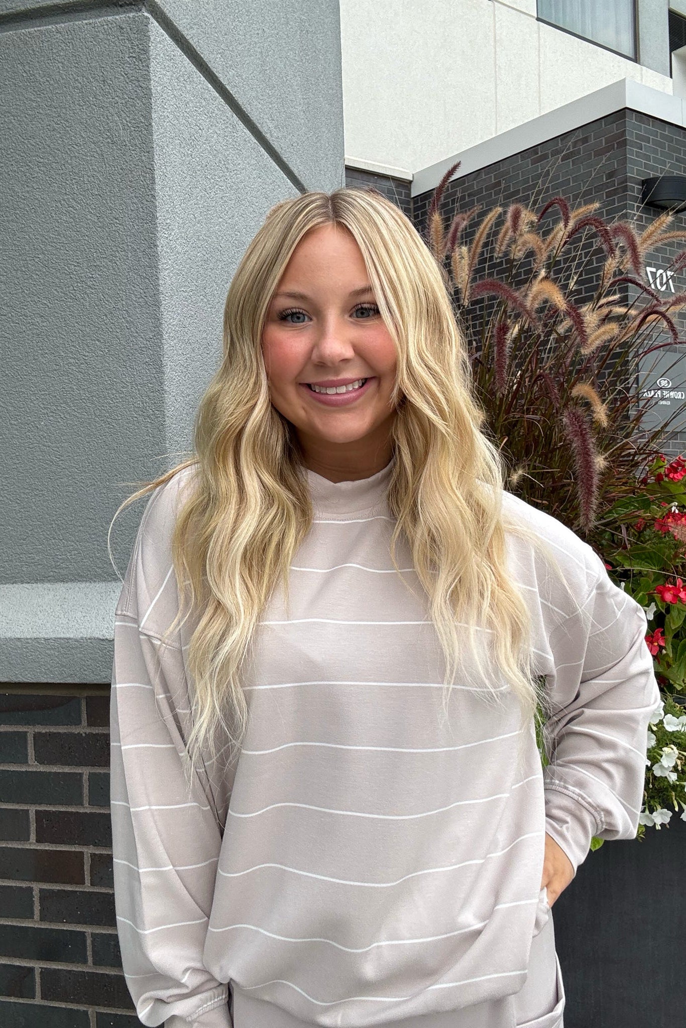 Striped Long Sleeve Top- Mocha Cream/Cream