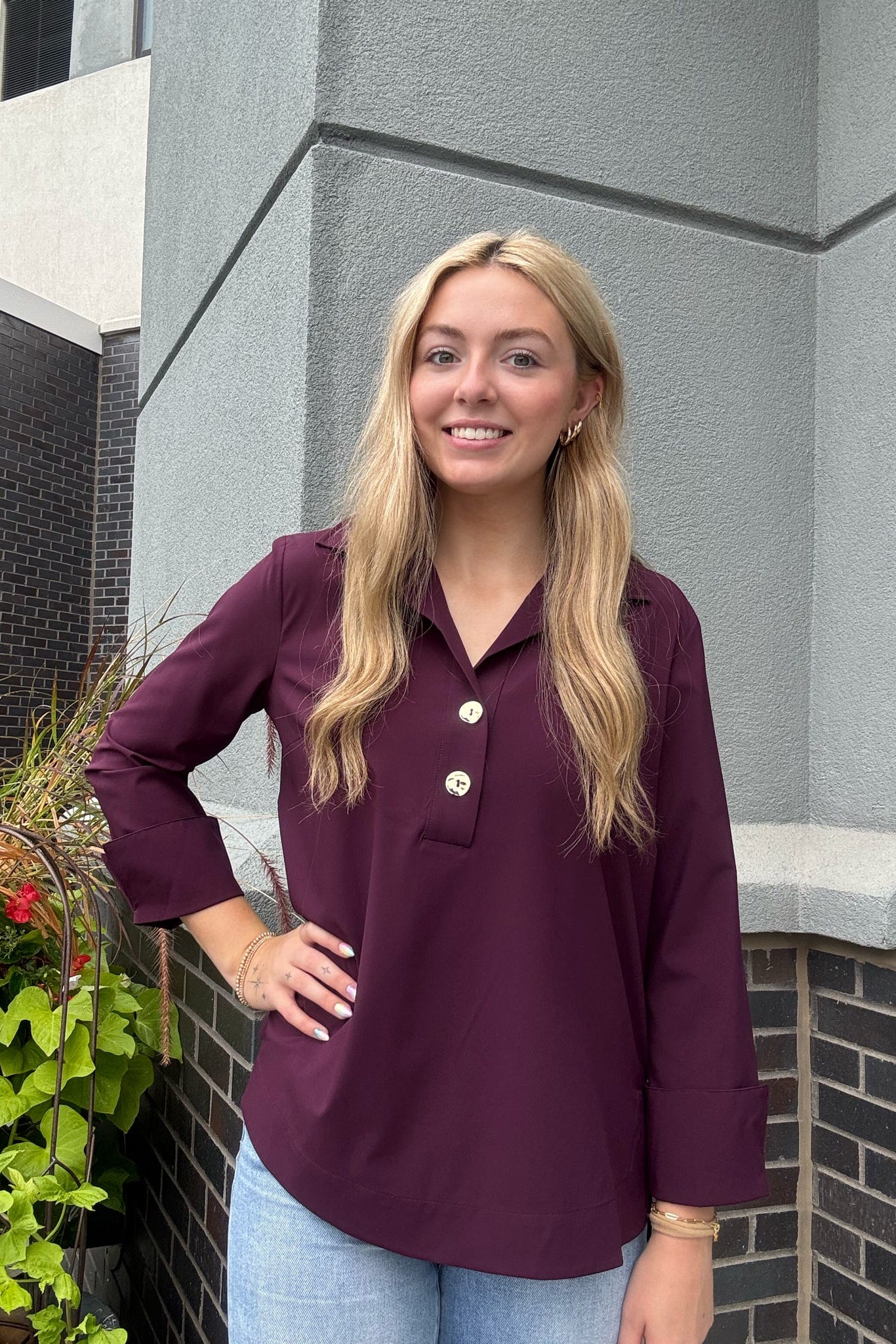 Joseph Ribkoff Burgundy V-Neck Top