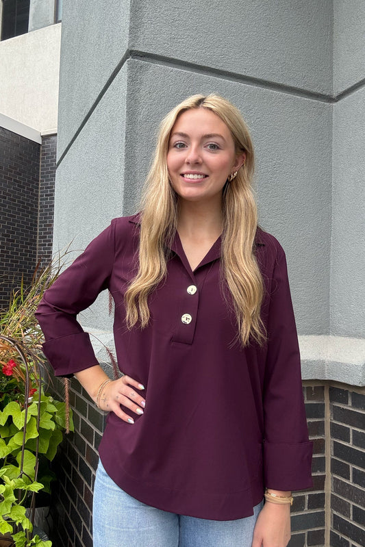 Joseph Ribkoff Burgundy V-Neck Top