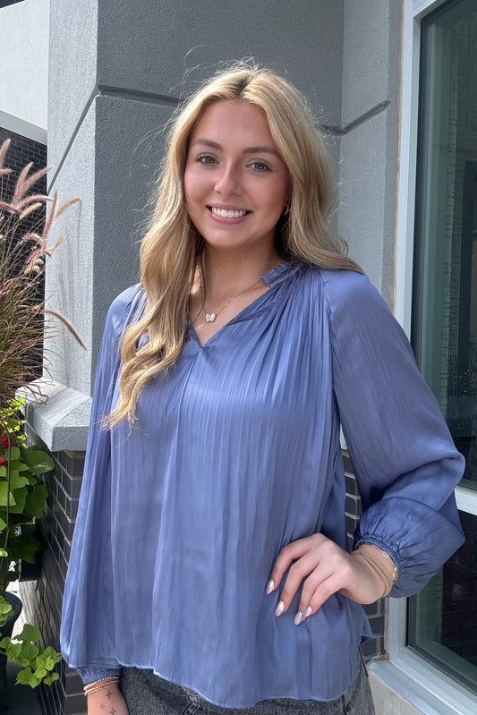 Pleated Slate Blue Top