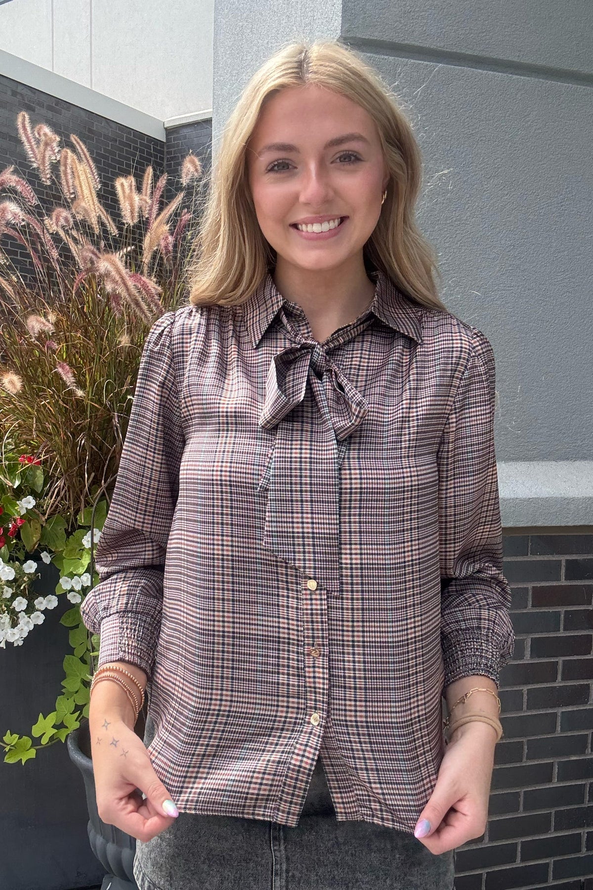 Plaid Button Down Blouse