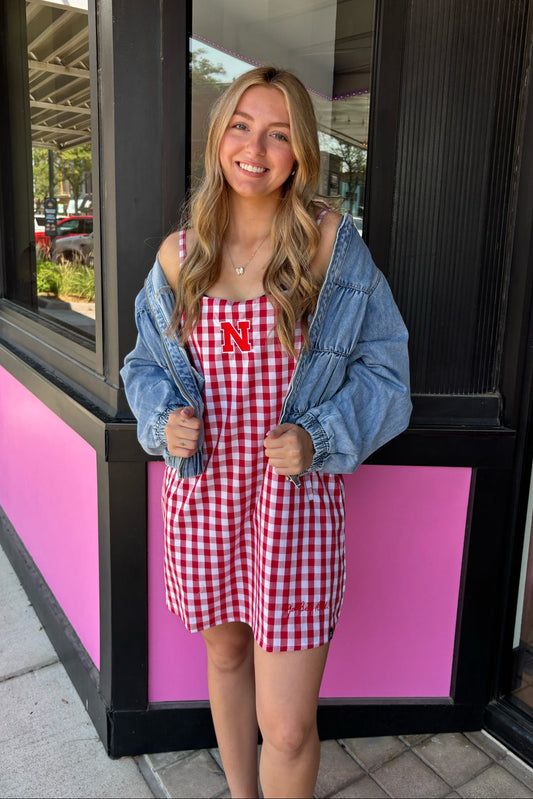 Nebraska Logo Gingham Skort Dress