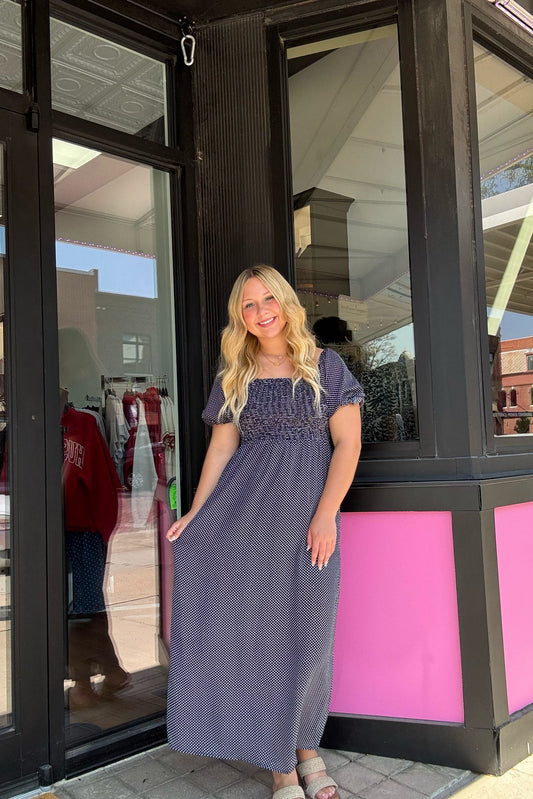 Smocked Polka Dot Maxi Dress