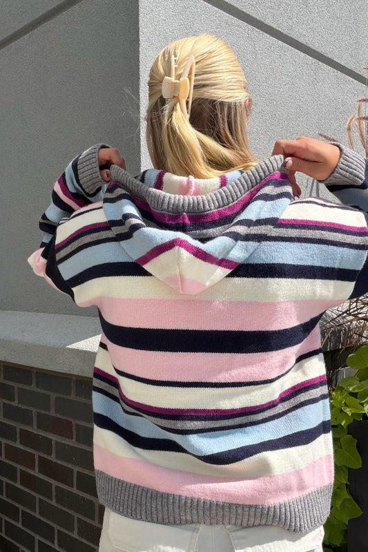 Pink Mult Stripe Sweater Hoodie