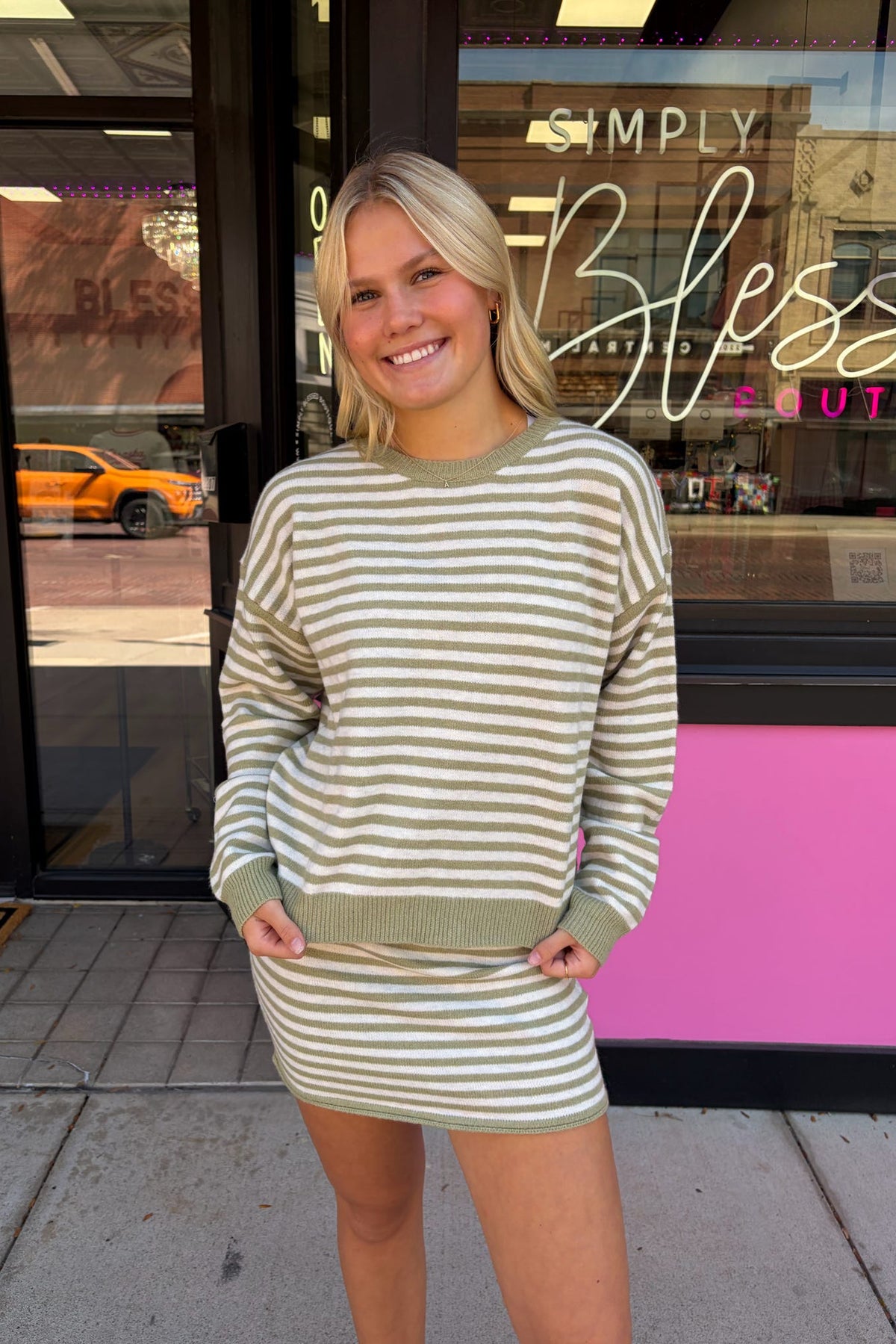 Stripped Sweater and Skirt Set