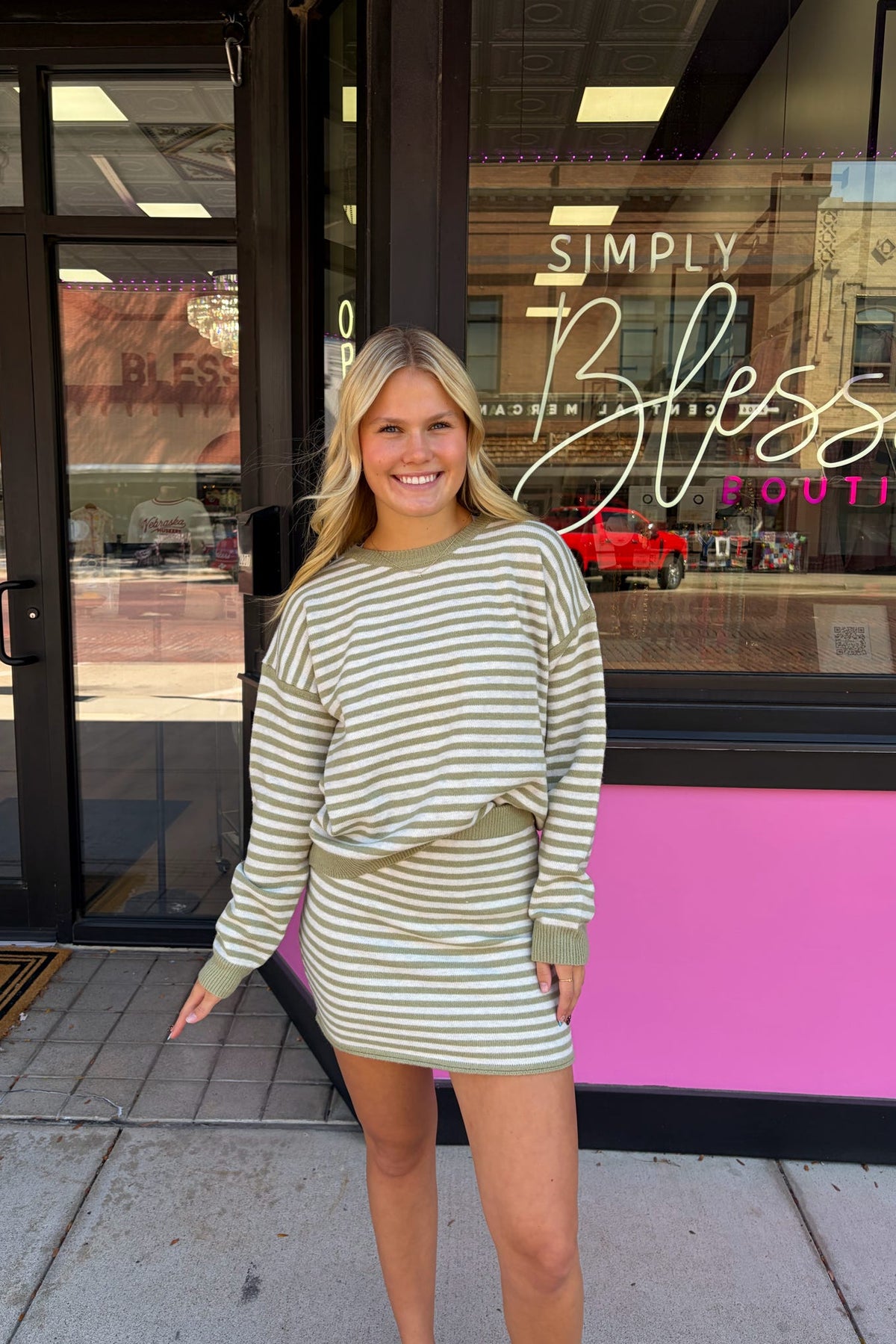 Stripped Sweater and Skirt Set