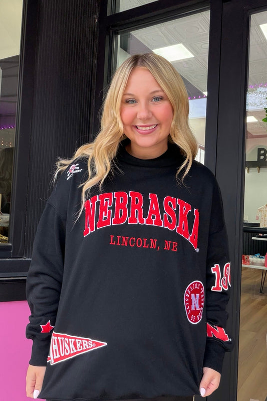 Nebraska All Over Oversized Funnel Neck