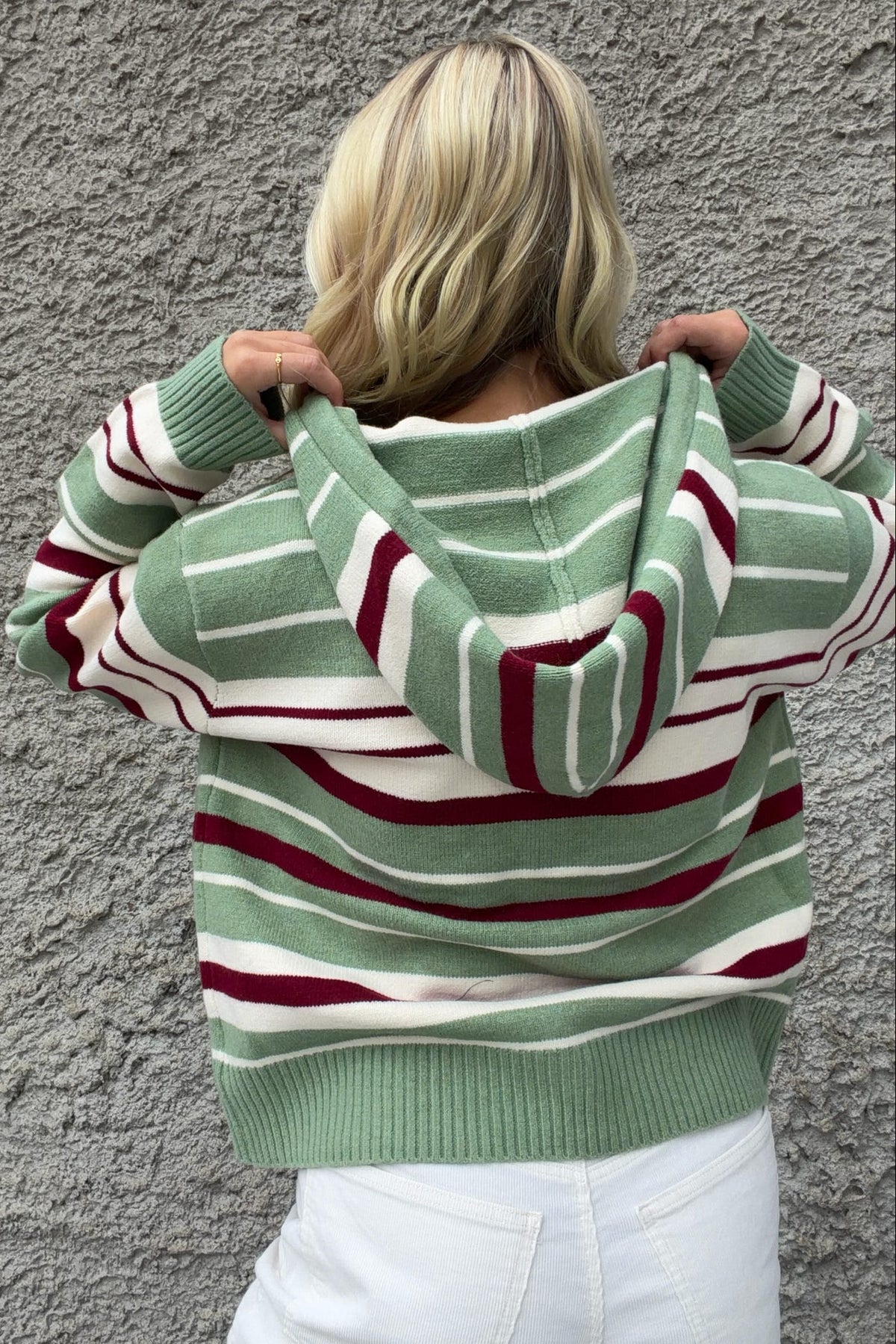 Sage & Burgundy Striped Zip Up