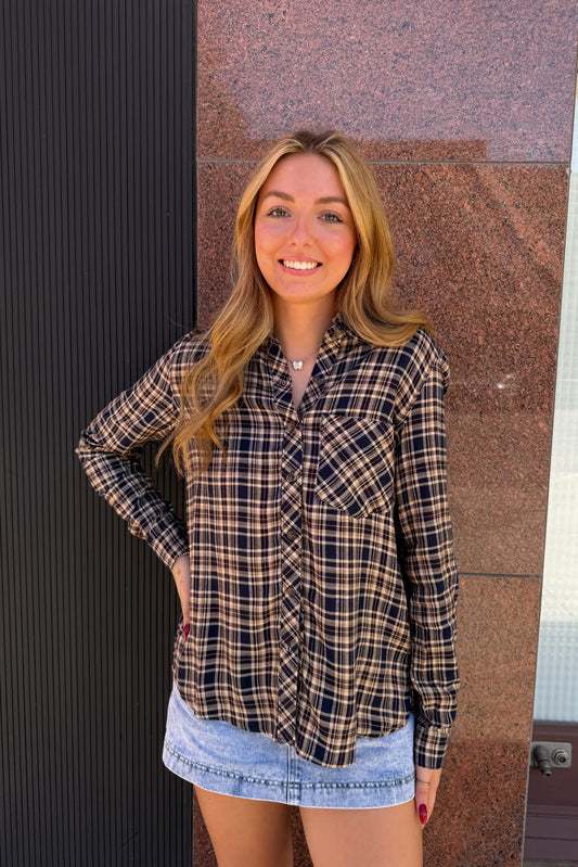 Plaid Flannel Shirt- Indigo