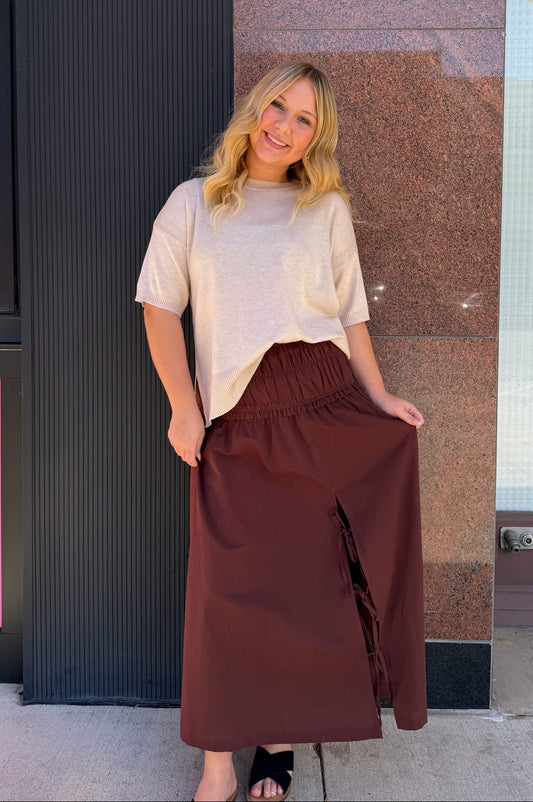 Espresso Bow Midi Skirt