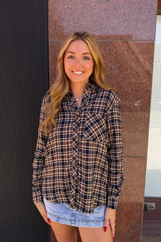 Plaid Flannel Shirt- Indigo