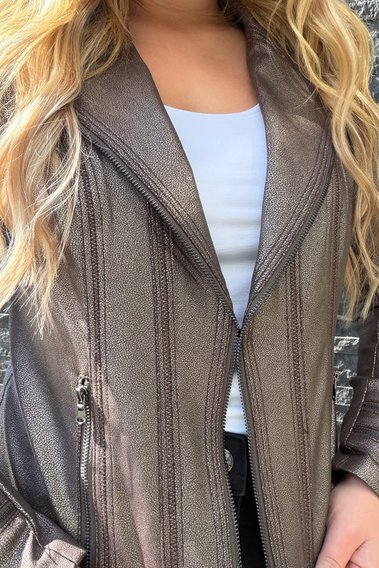 Charlie B Foiled Vintage Faux Leather Jacket - Hunter