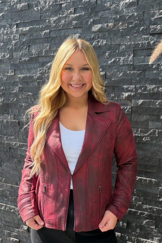 Charlie B Vintage Faux Leather Jacket - Merlot