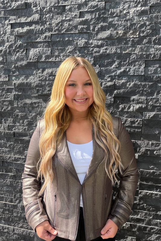 Charlie B Foiled Vintage Faux Leather Jacket - Hunter