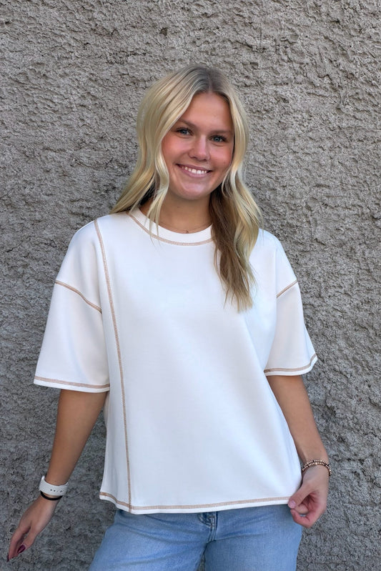Scuba Contrast-Stitch- Cream
